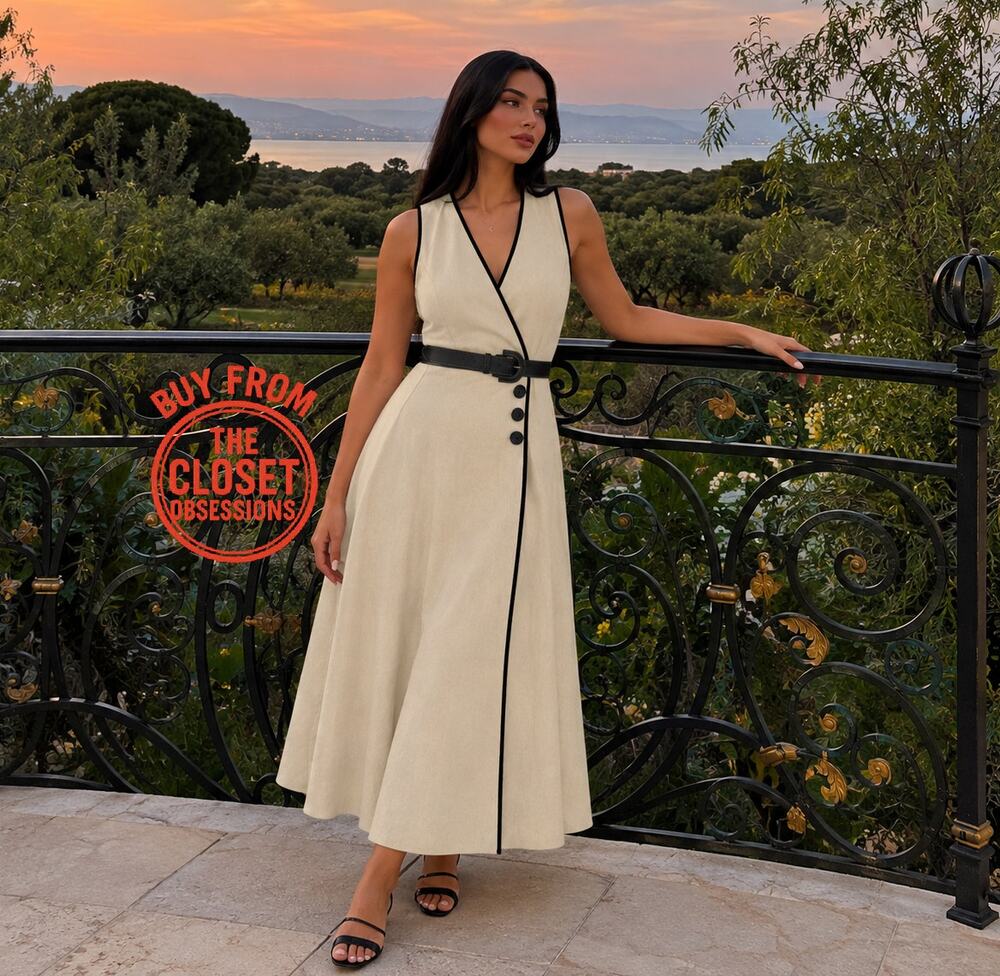 ZARA LINEN BELTED MIDI DRESS NWT